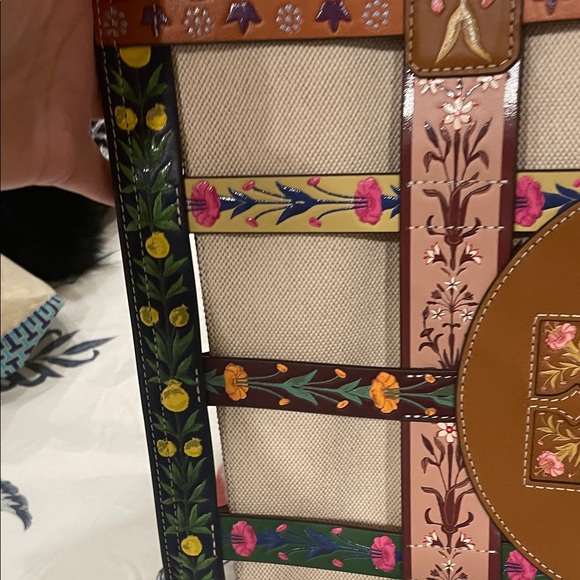 Tory Burch Multicolor Leather and Canvas Floral Tote - Picture 10 of 14
